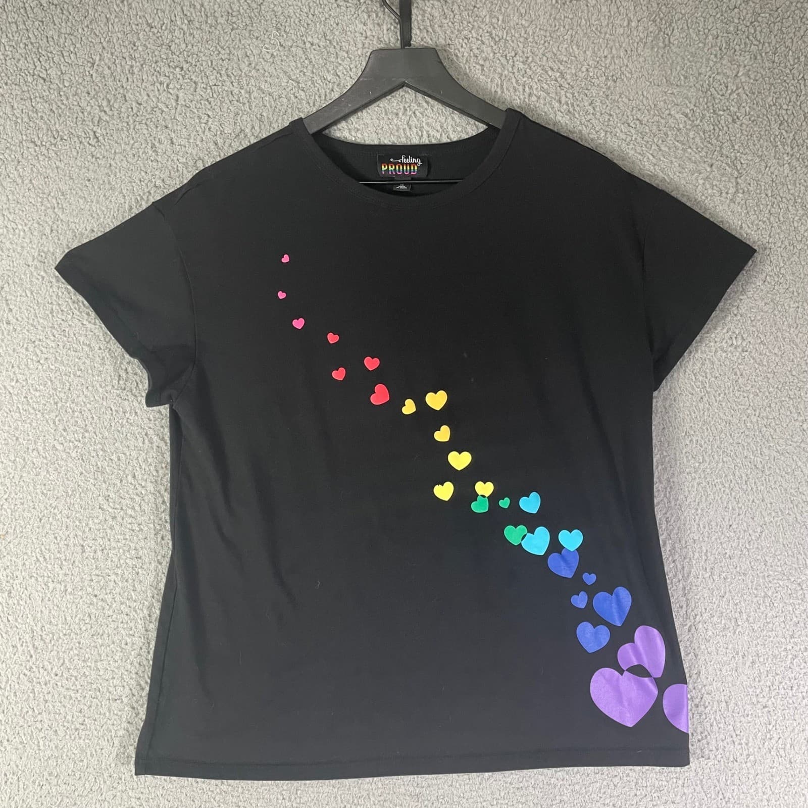 Feeling Proud Womens Rainbow Heart Graphic T-Shirt Black Medium - Thumbnail 4