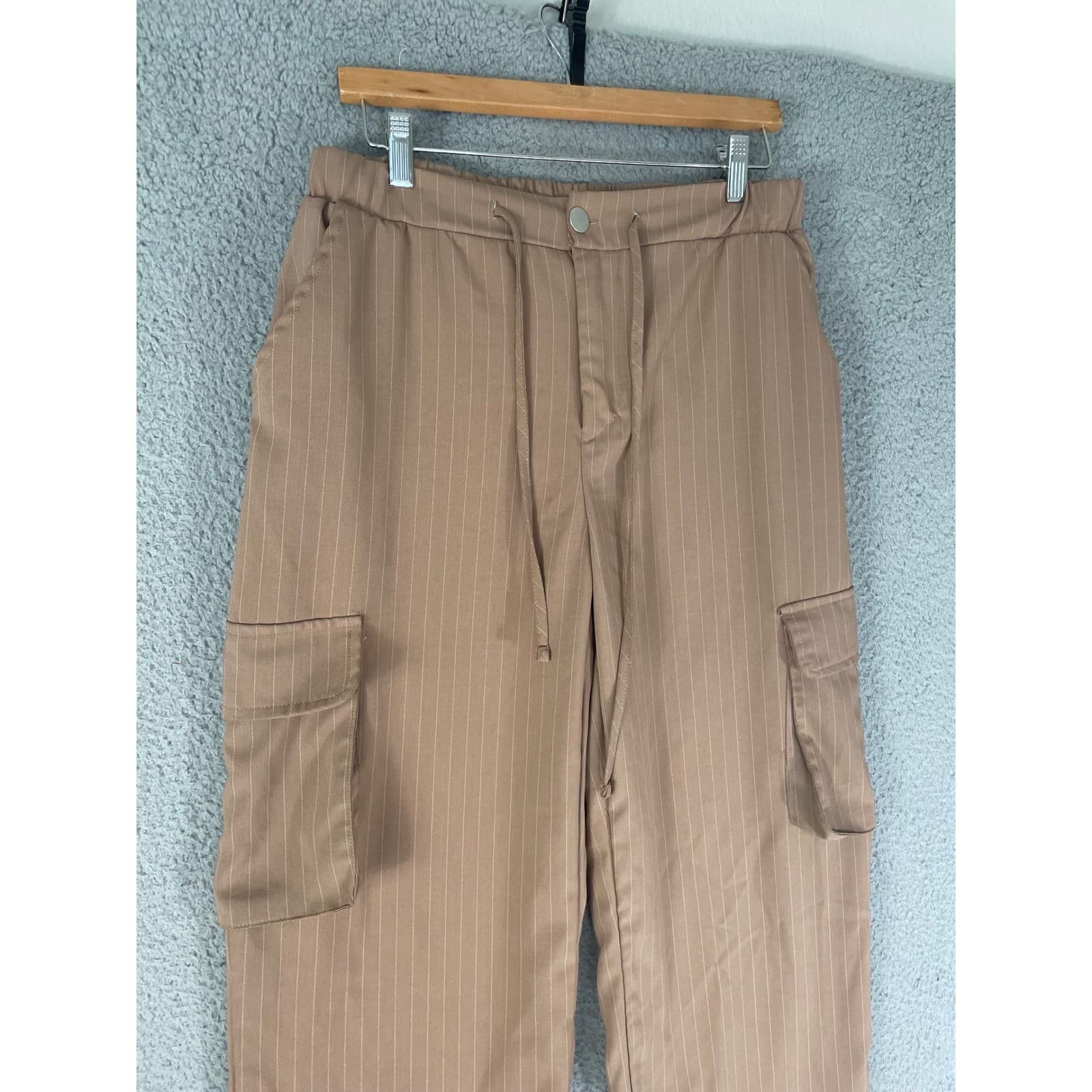 RACHEL PAIGE Brown Pinstripe Cargo Pants Wide Leg Drawstring Waist Women's - Thumbnail 7