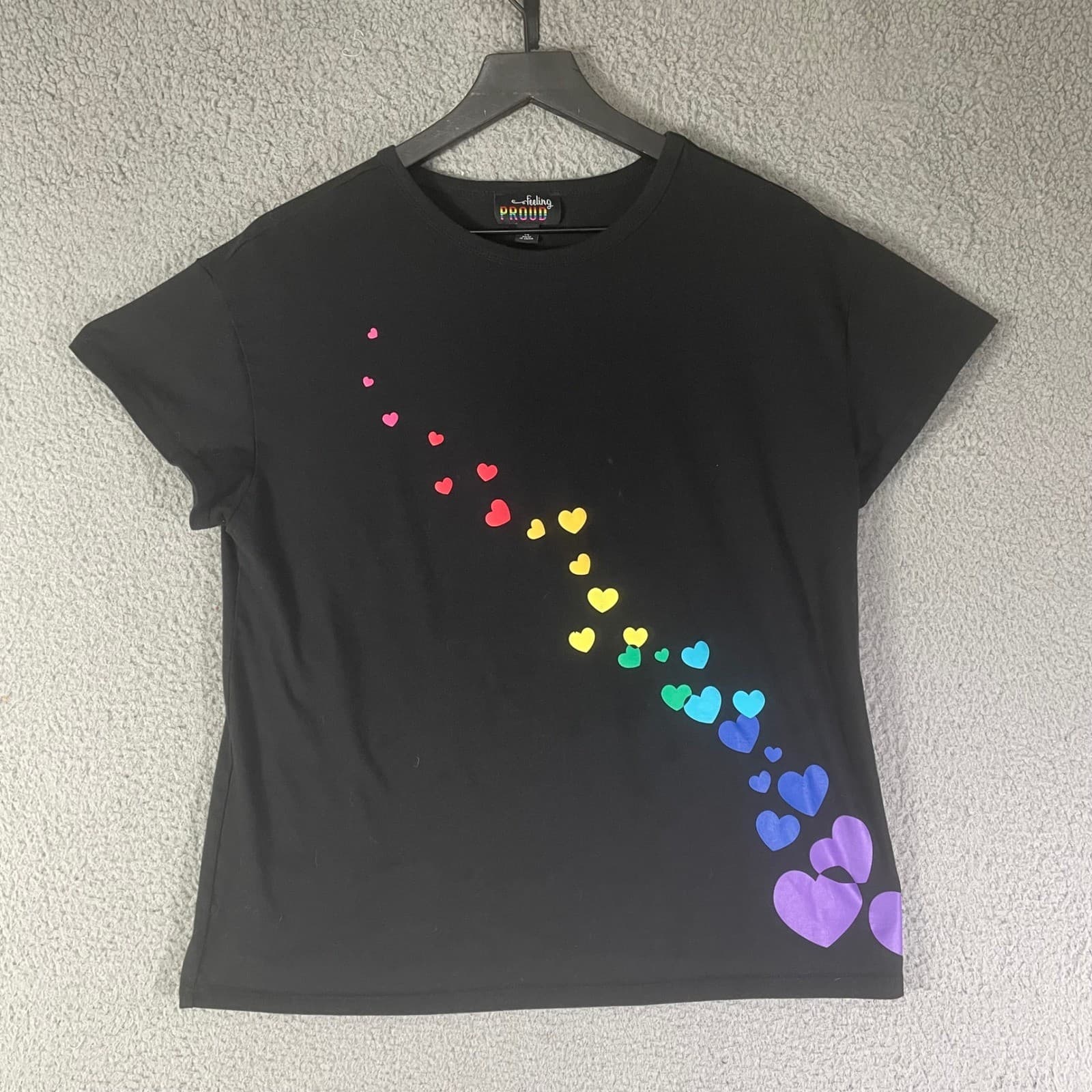 Feeling Proud Womens Rainbow Heart Graphic T-Shirt Black Medium - Thumbnail 2