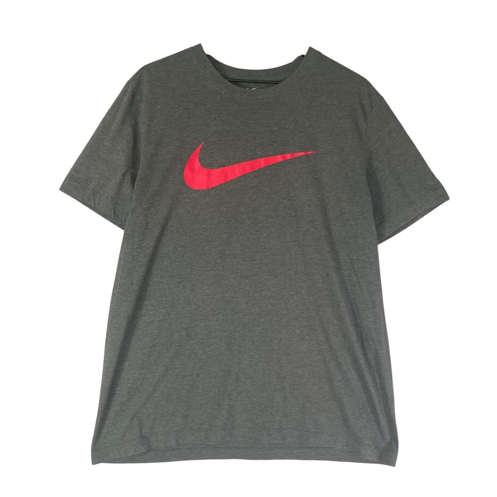 Nike Swoosh T Shirt Mens Large Gray Red Logo Athletic Training Short Sleeve Tee