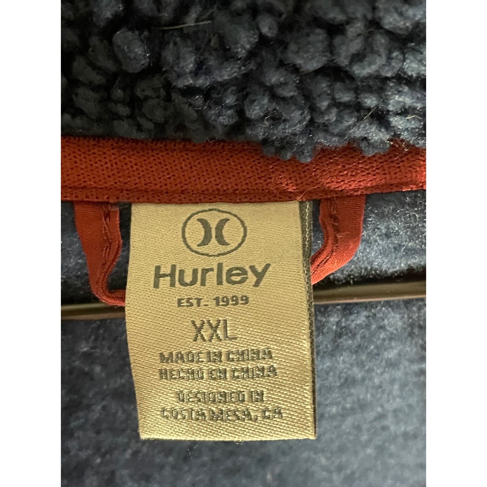 Hurley Mens XXL Sherpa Fleece Anorak Half Zip Hoodie Burgundy Navy Blue Pullover - Thumbnail 4