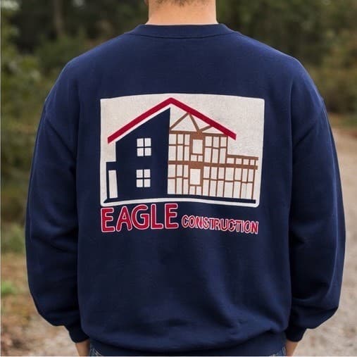 Vintage Jerzees Super Sweats Eagle Construction Navy Blue Sweatshirt Mens XL USA