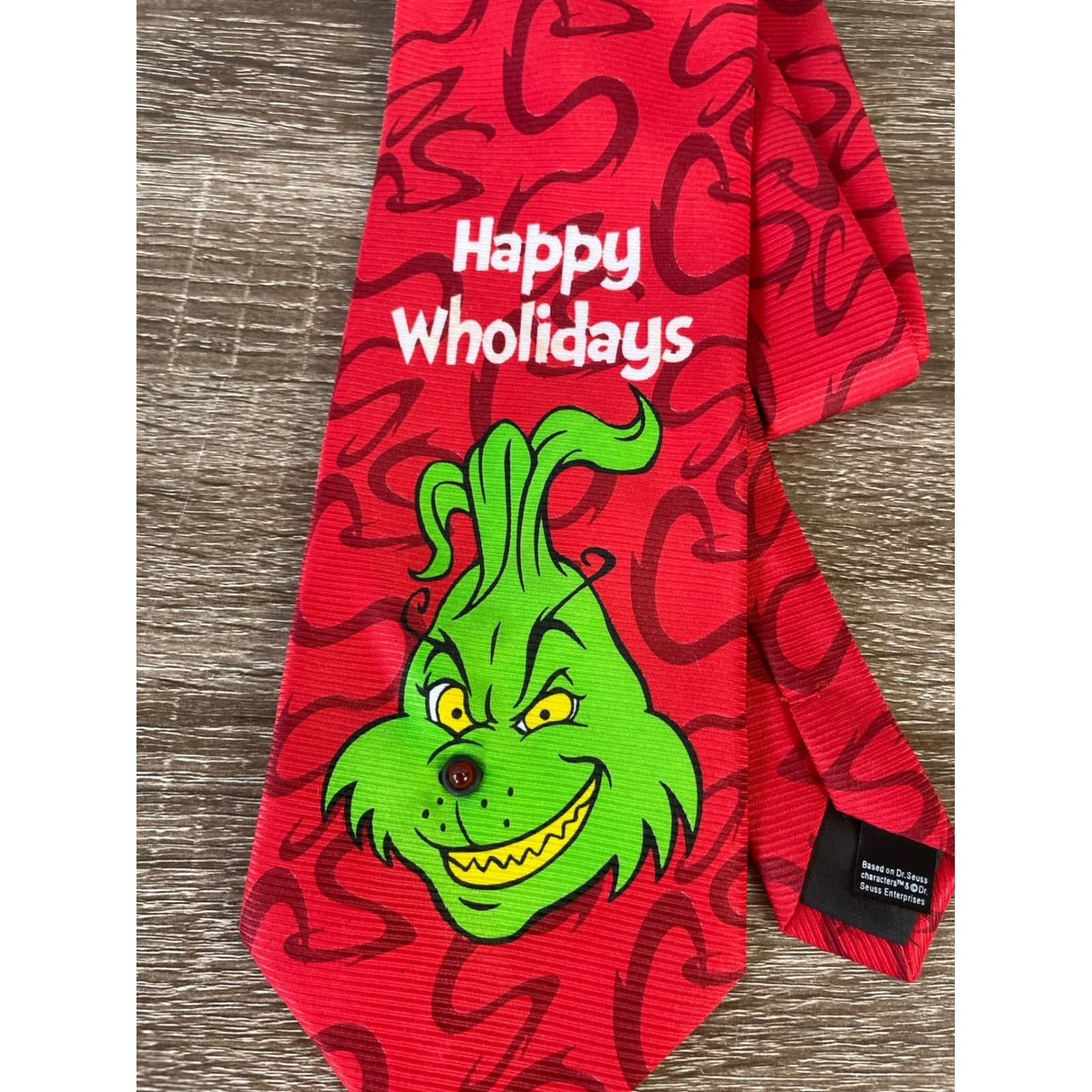 Dr Seuss How The Grinch Stole Christmas Mens Red Happy Wholidays Holiday Tie - Thumbnail 5