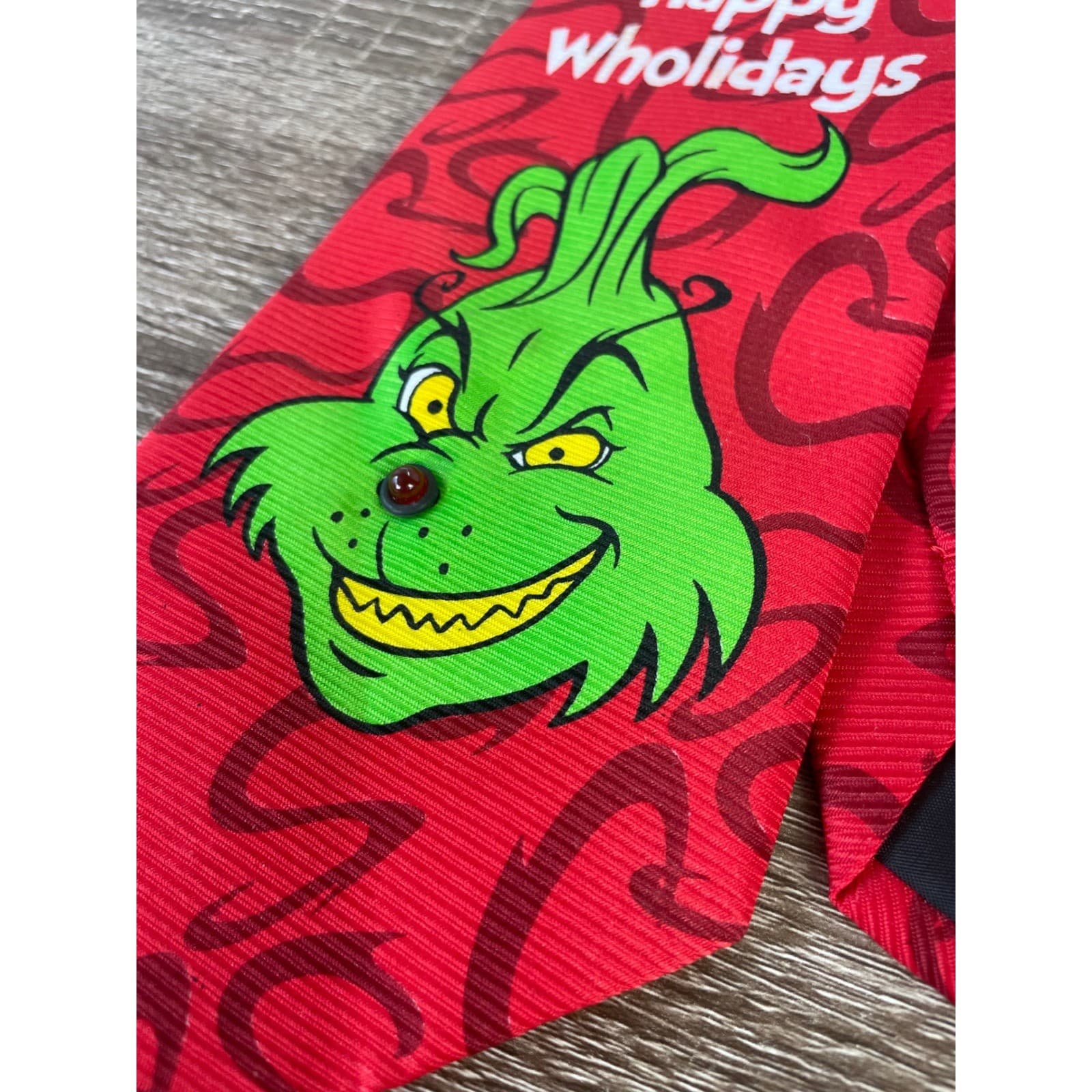 Dr Seuss How The Grinch Stole Christmas Mens Red Happy Wholidays Holiday Tie - Thumbnail 7