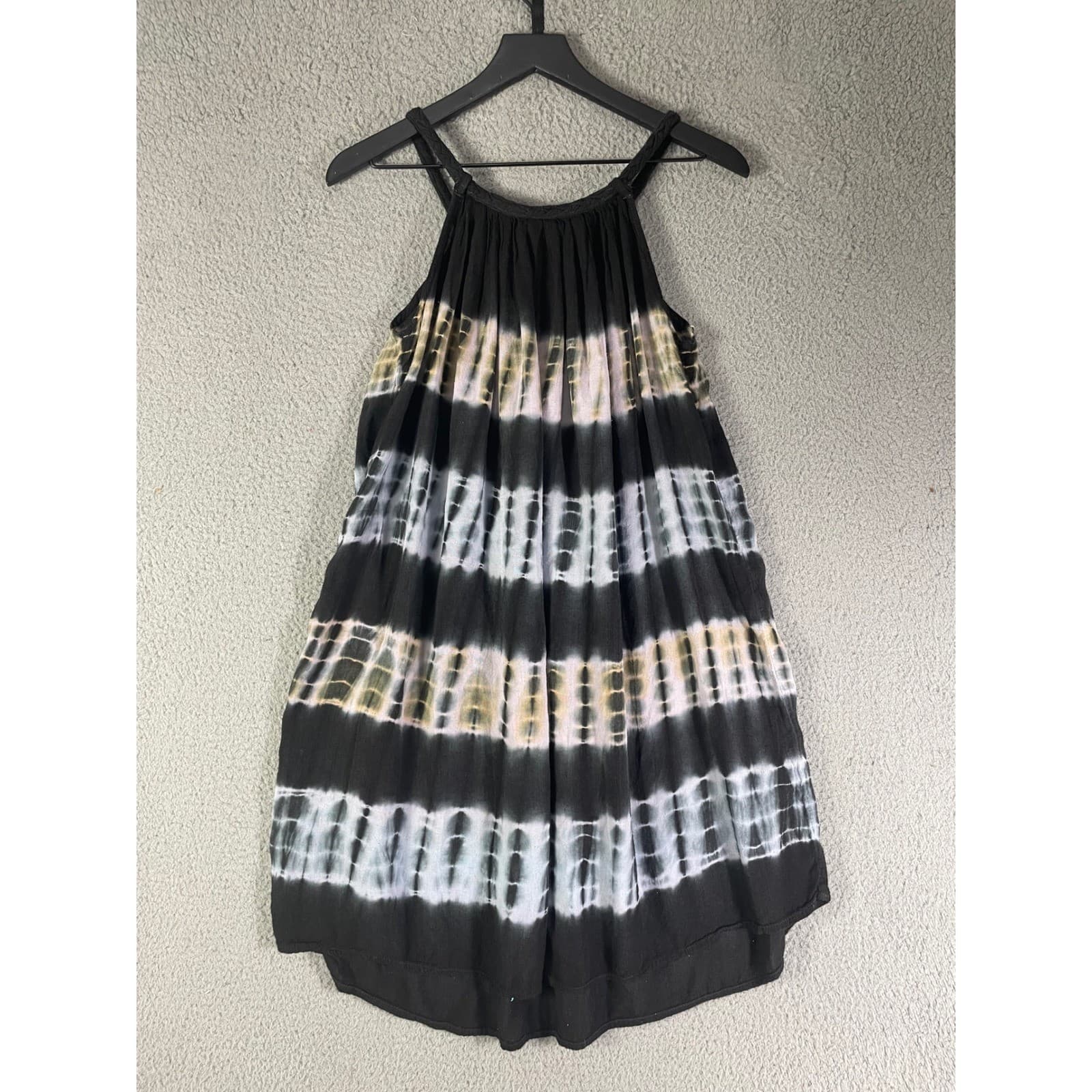 Tie Dye Halter Dress Womens Boho Beach Cover Up Black White Tan 7 Islands OS - Thumbnail 6