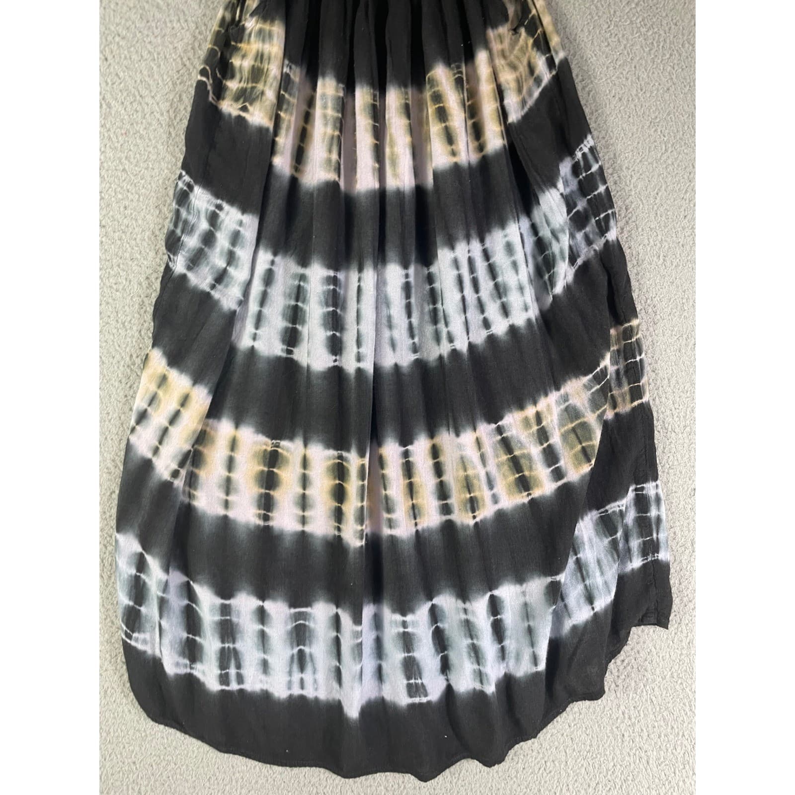 Tie Dye Halter Dress Womens Boho Beach Cover Up Black White Tan 7 Islands OS - Thumbnail 8