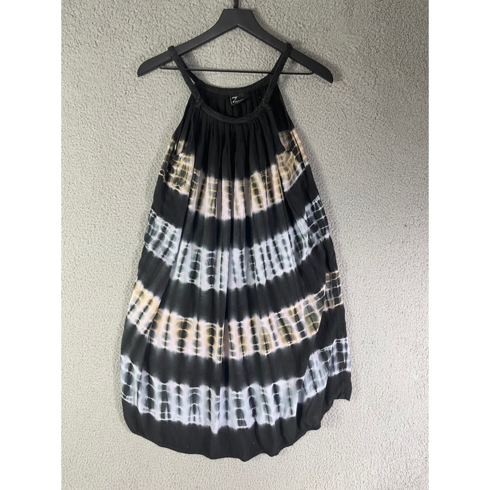 Tie Dye Halter Dress Womens Boho Beach Cover Up Black White Tan 7 Islands OS - Thumbnail 2
