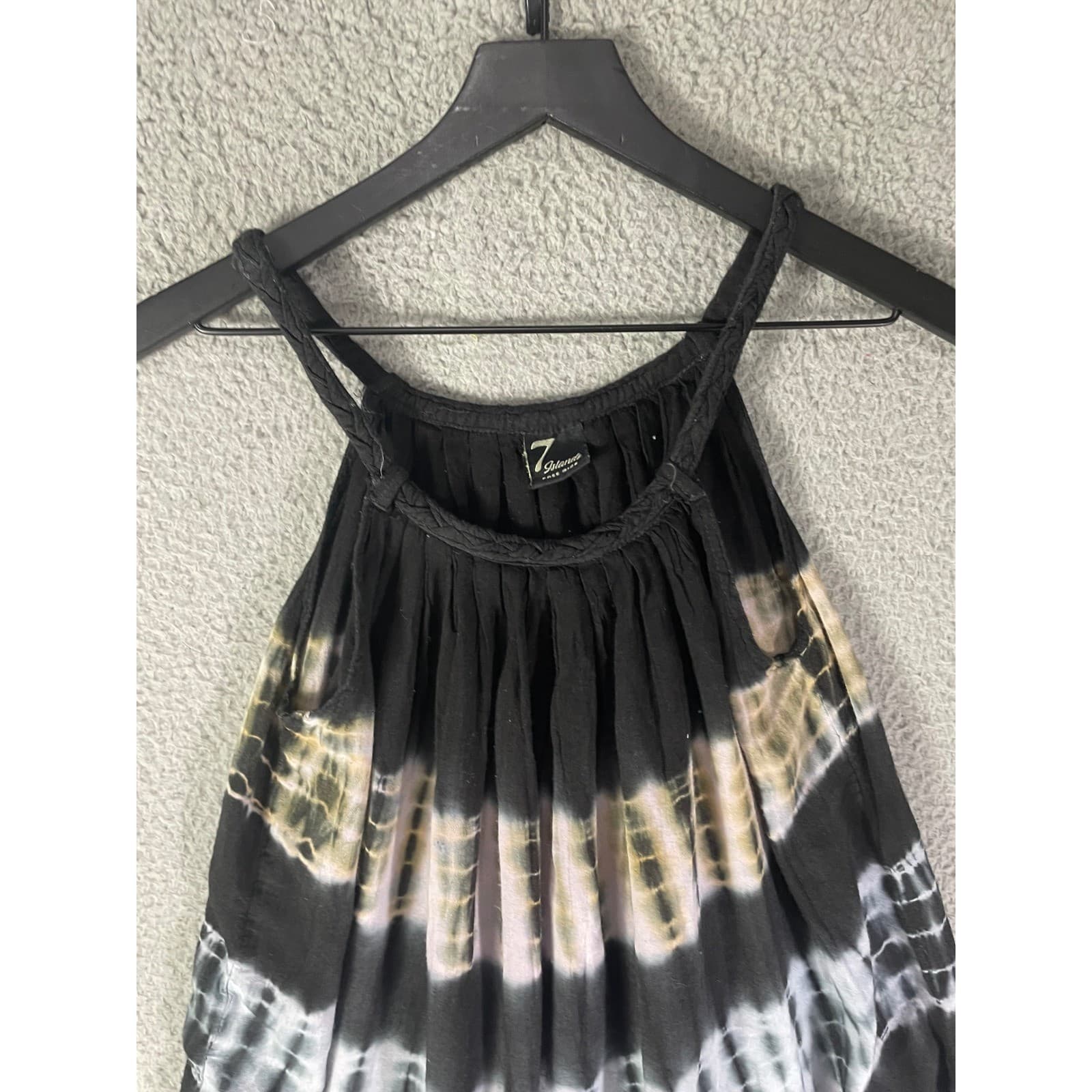 Tie Dye Halter Dress Womens Boho Beach Cover Up Black White Tan 7 Islands OS - Thumbnail 7