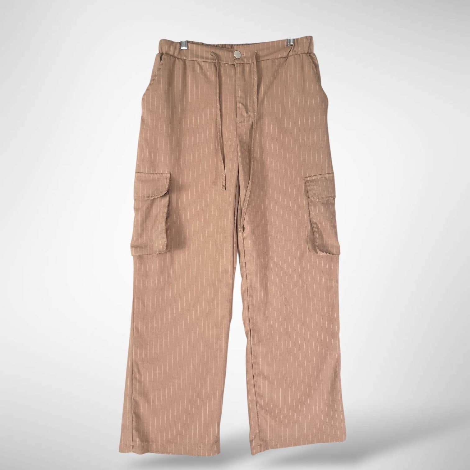 RACHEL PAIGE Brown Pinstripe Cargo Pants Wide Leg Drawstring Waist Women's - Thumbnail 2