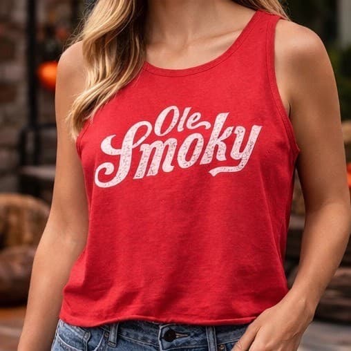 Ole Smoky Moonshine Women Red Crop Tank Top Tennessee Distillery Graphic Medium