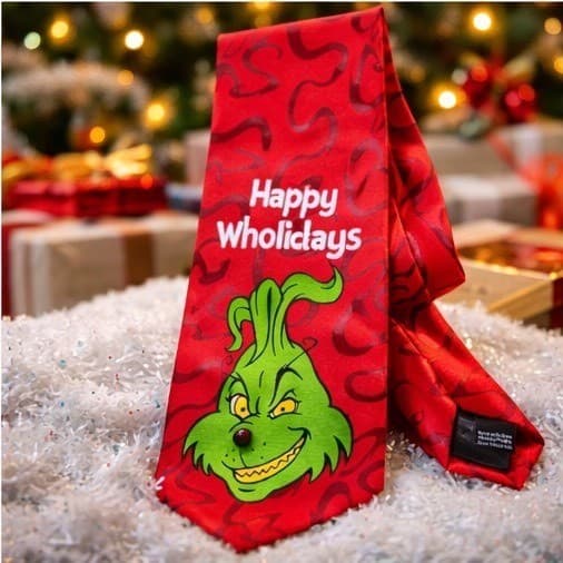Dr Seuss How The Grinch Stole Christmas Mens Red Happy Wholidays Holiday Tie