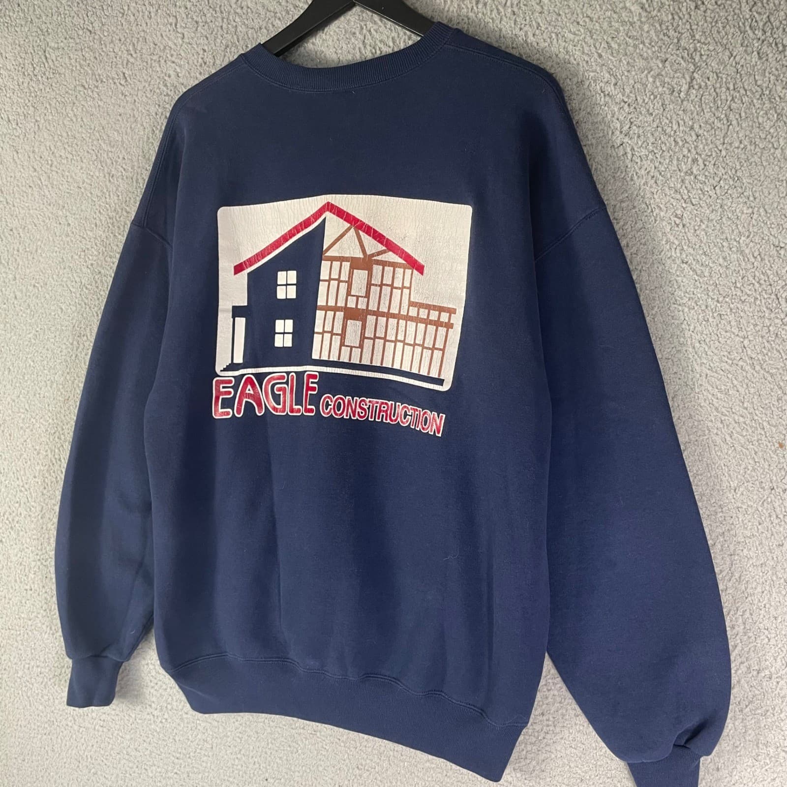 Vintage Jerzees Super Sweats Eagle Construction Navy Blue Sweatshirt Mens XL USA - Thumbnail 7