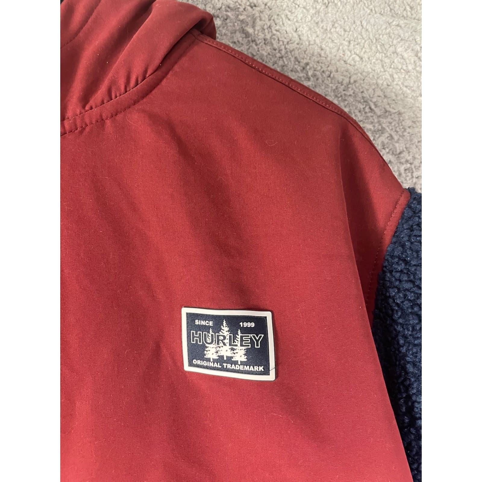 Hurley Mens XXL Sherpa Fleece Anorak Half Zip Hoodie Burgundy Navy Blue Pullover - Thumbnail 8