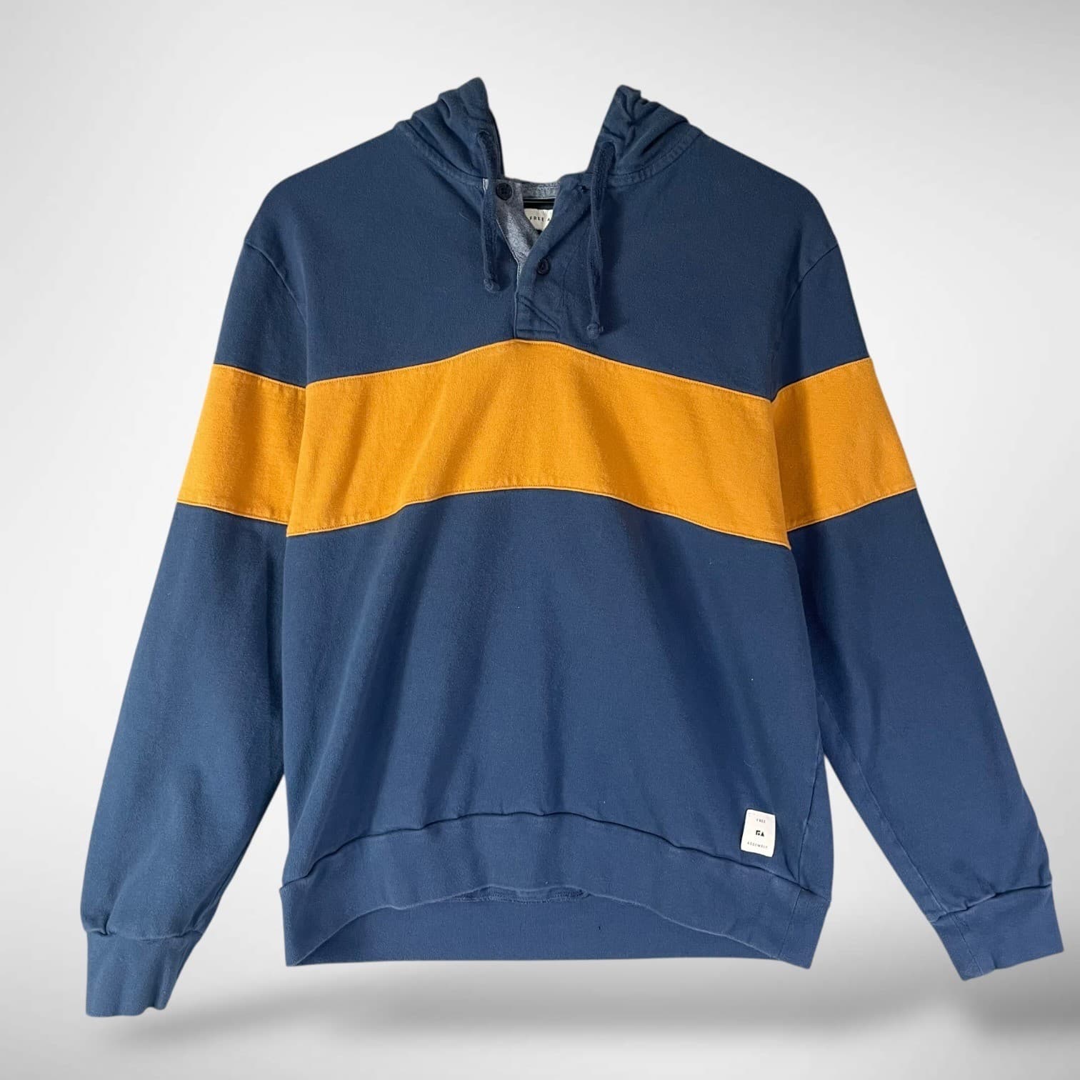 Free Assembly Men's Blue Orange Stripe Pullover Hoodie Sweatshirt Medium - Thumbnail 2