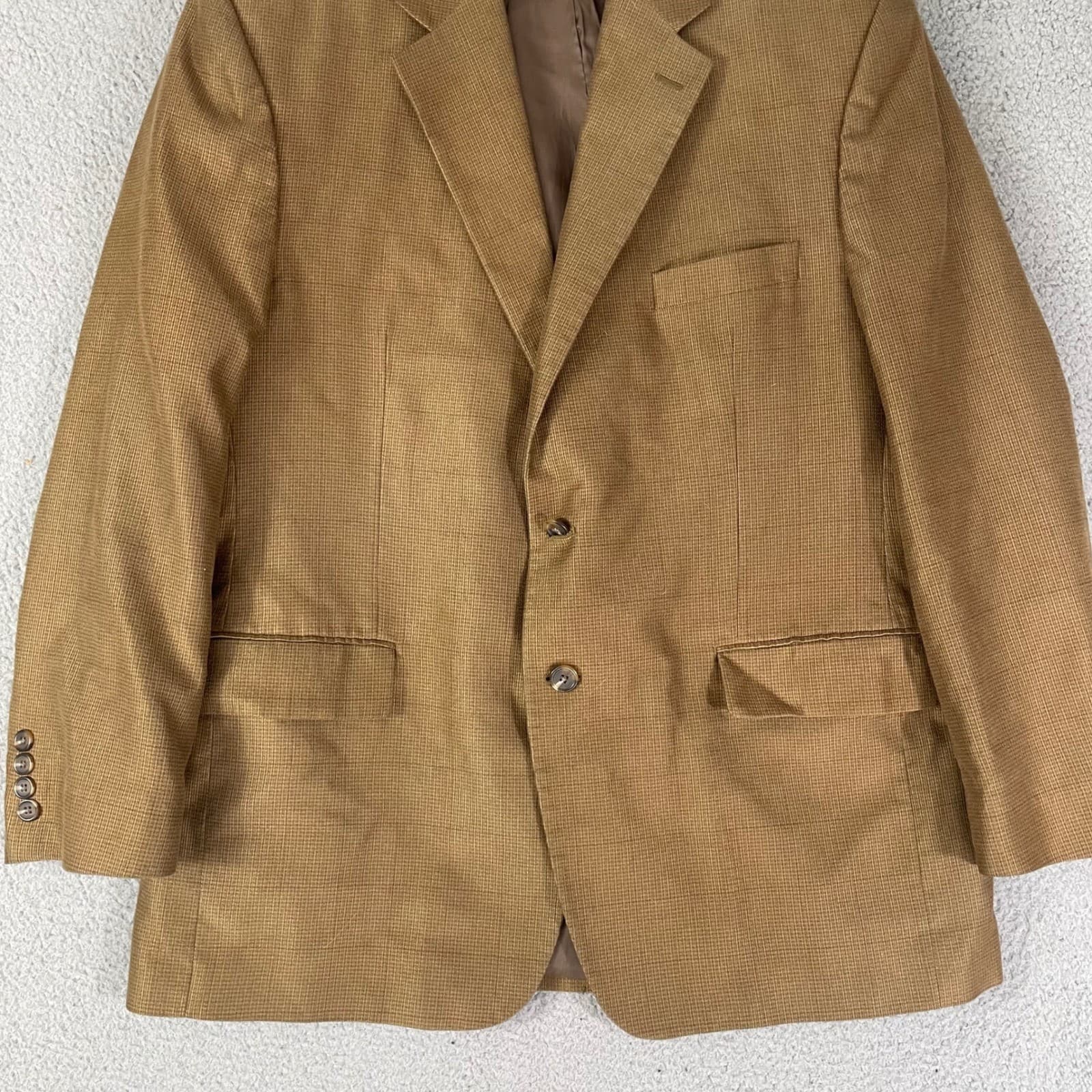 Chaps Ralph Lauren Blazer Mens 44R Tan Houndstooth Sport Coat Classic Jacket - Thumbnail 8