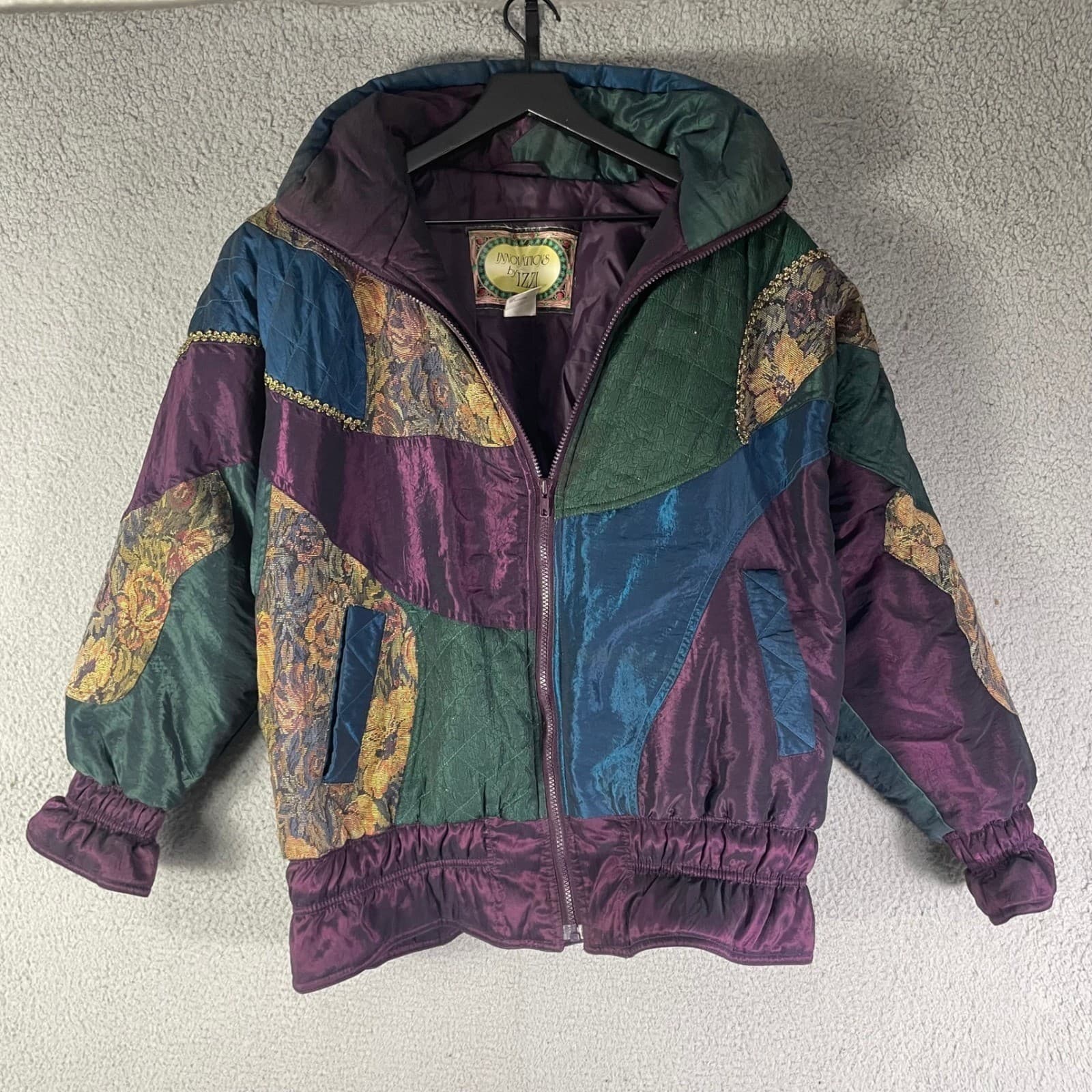 Vintage Innovations by IZZI Patchwork Tapestry Puffer Jacket Jewel Tone 90s S - Thumbnail 2