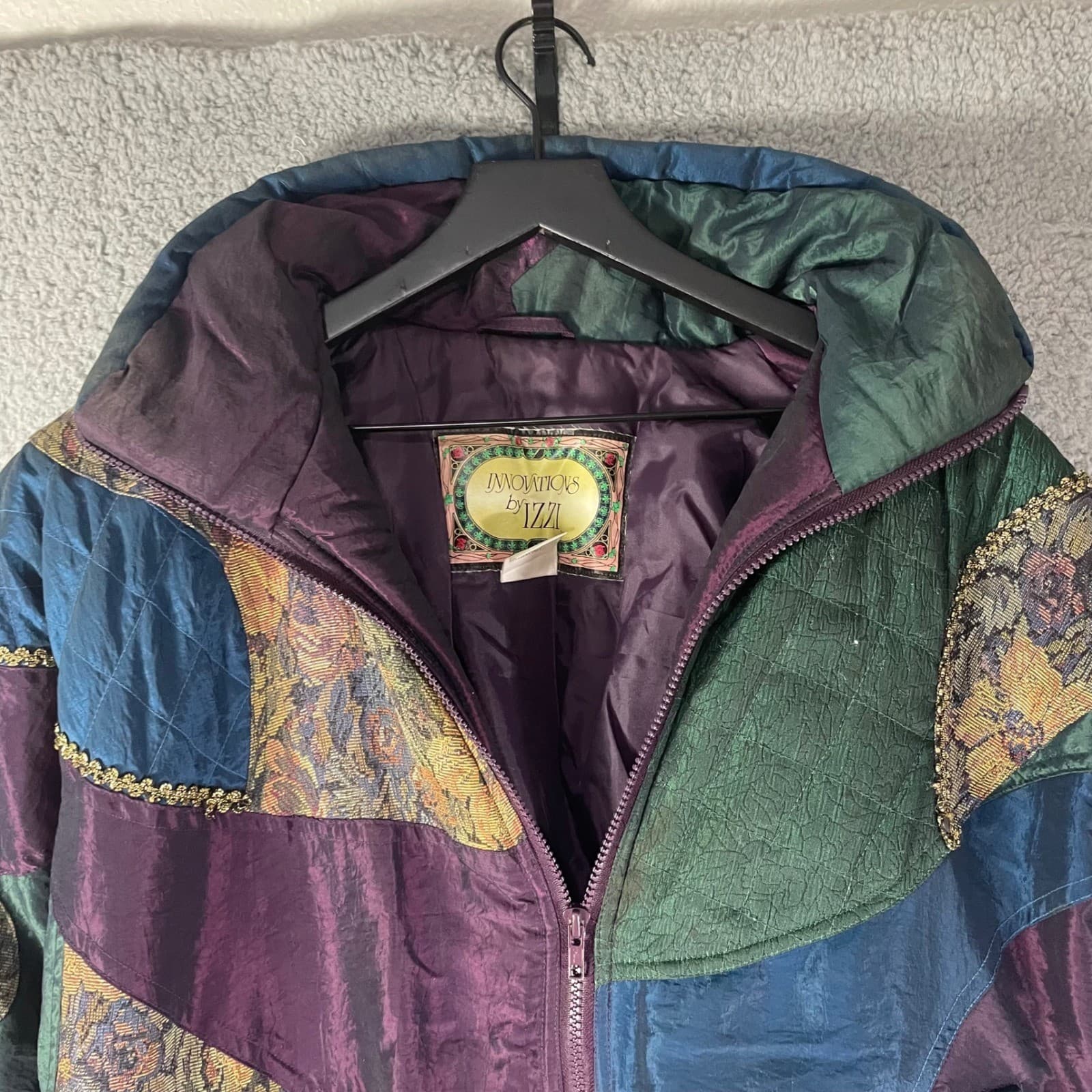 Vintage Innovations by IZZI Patchwork Tapestry Puffer Jacket Jewel Tone 90s S - Thumbnail 6