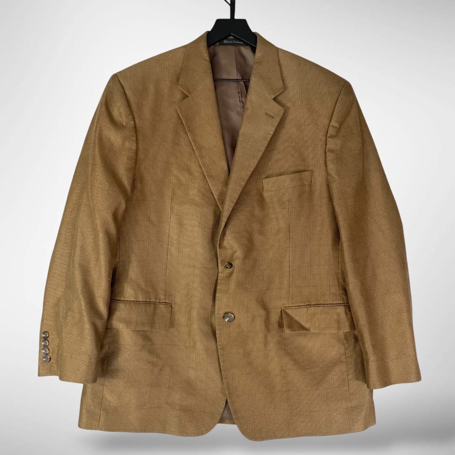 Chaps Ralph Lauren Blazer Mens 44R Tan Houndstooth Sport Coat Classic Jacket