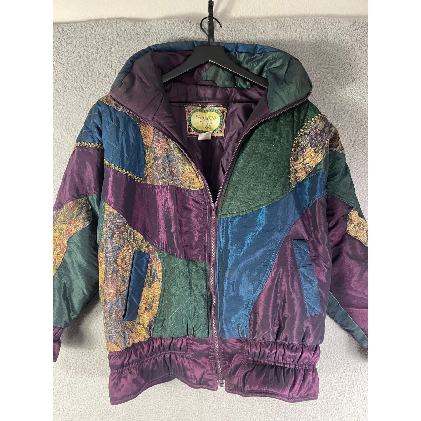 Vintage Innovations by IZZI Patchwork Tapestry Puffer Jacket Jewel Tone 90s S - Thumbnail 7