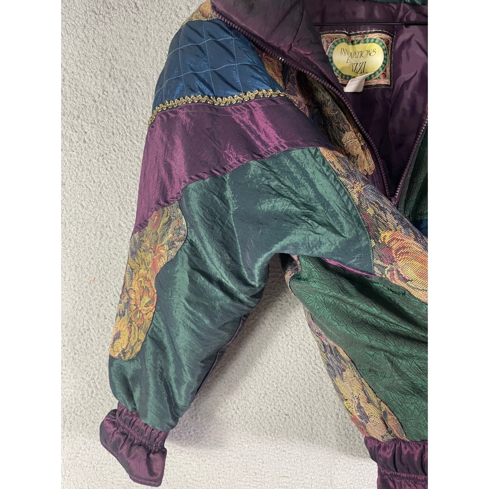 Vintage Innovations by IZZI Patchwork Tapestry Puffer Jacket Jewel Tone 90s S - Thumbnail 9