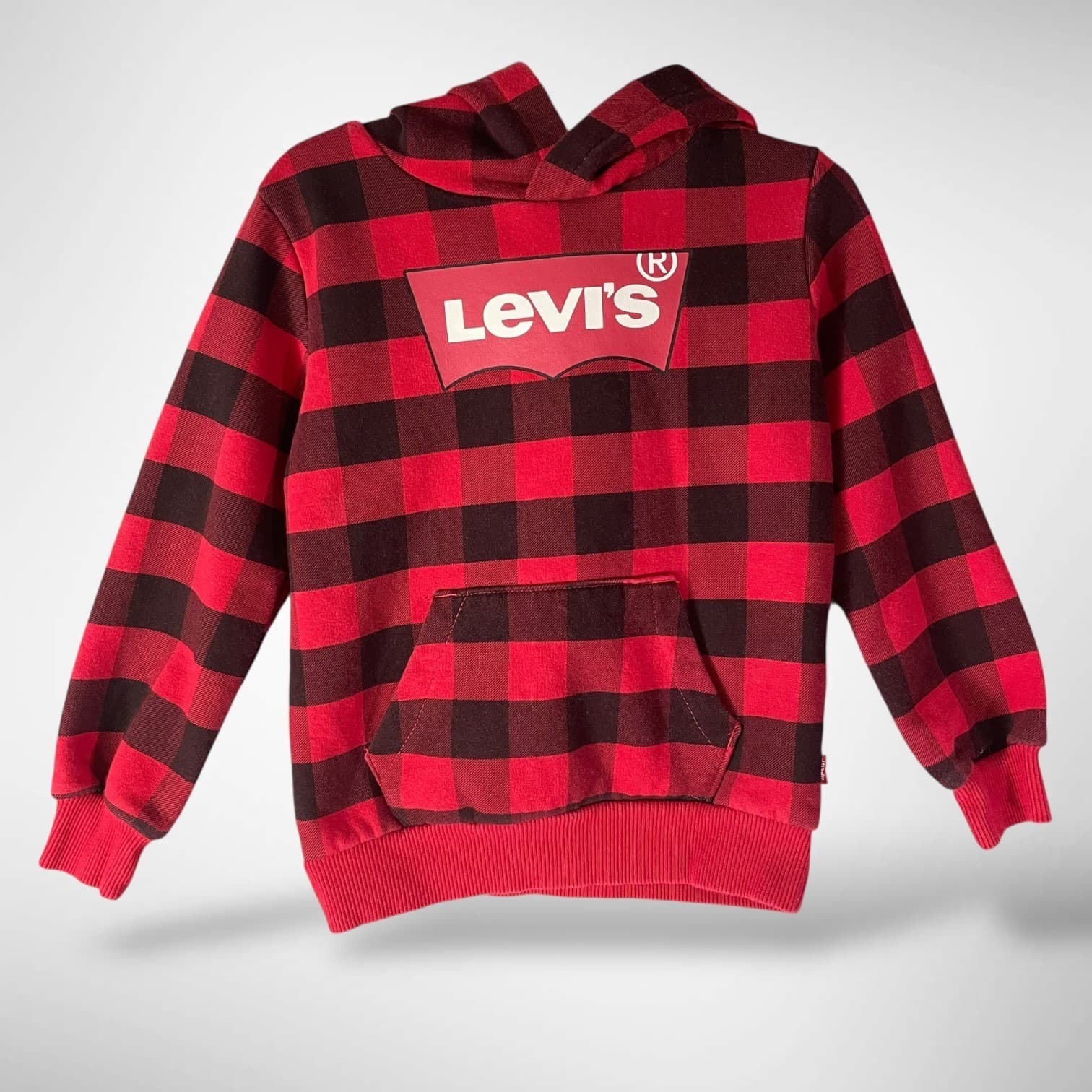 Kids Levi's Red Black Buffalo Plaid Hoodie Sweatshirt Size 3T - Thumbnail 2
