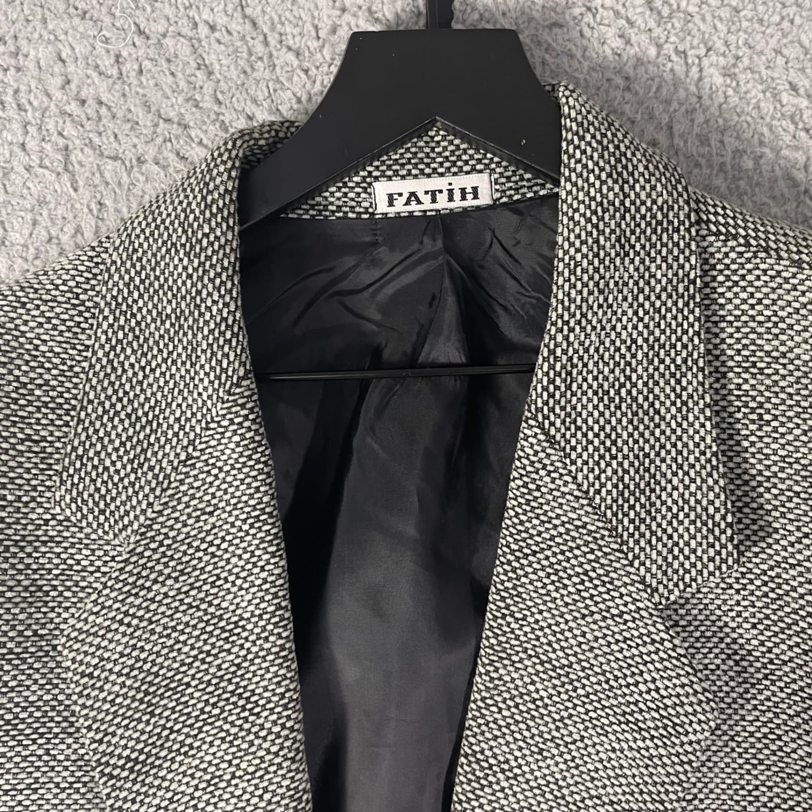 Fatih Collection Mens Wool Blend Blazer Jacket Grey Textured Made in Germany 52 - Thumbnail 7