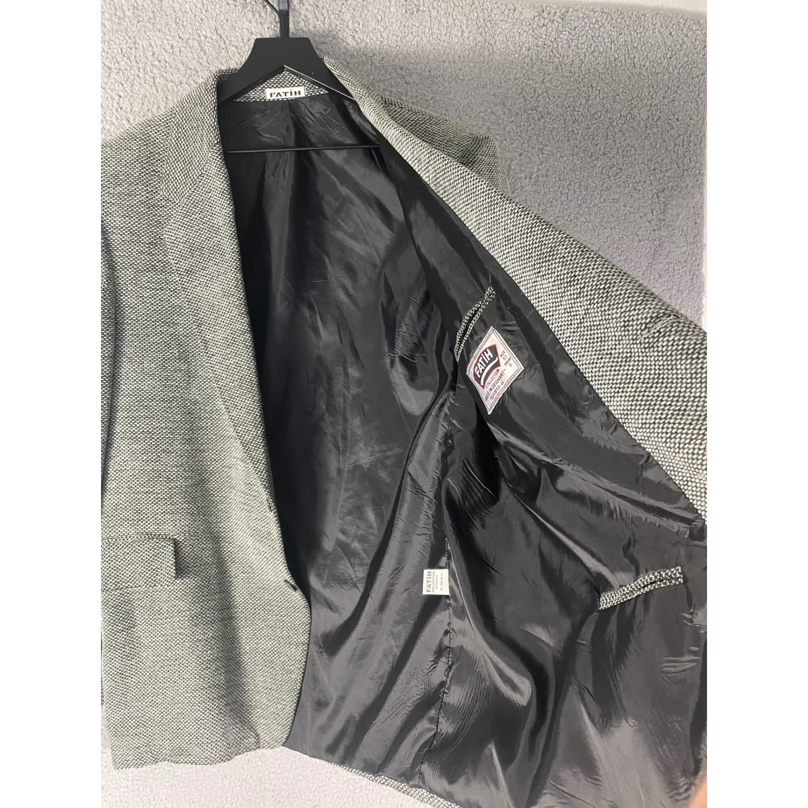 Fatih Collection Mens Wool Blend Blazer Jacket Grey Textured Made in Germany 52 - Thumbnail 11