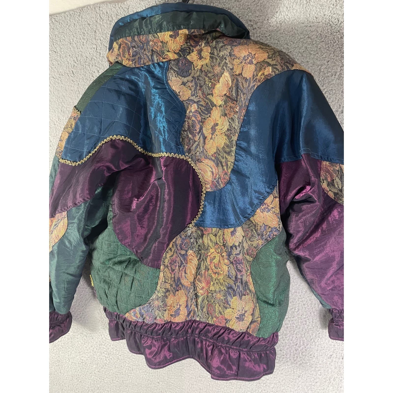 Vintage Innovations by IZZI Patchwork Tapestry Puffer Jacket Jewel Tone 90s S - Thumbnail 12