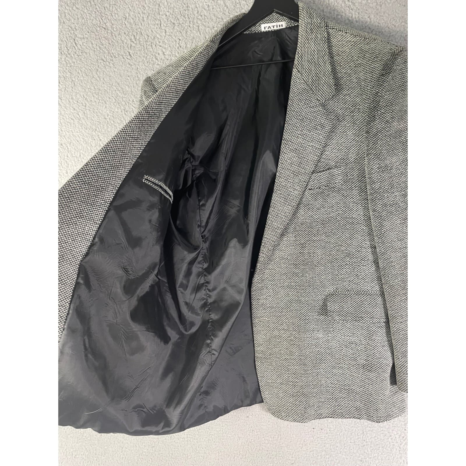 Fatih Collection Mens Wool Blend Blazer Jacket Grey Textured Made in Germany 52 - Thumbnail 10
