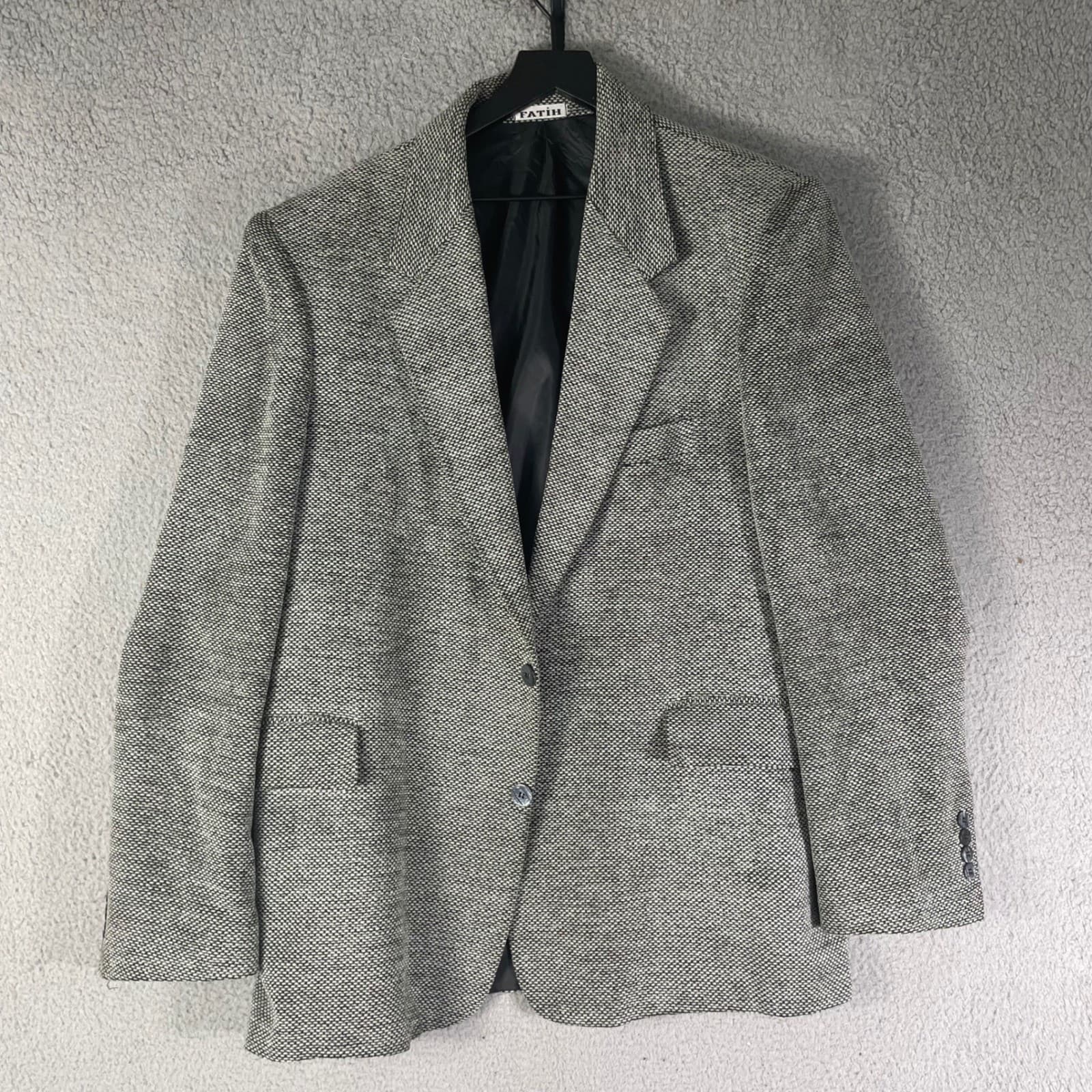 Fatih Collection Mens Wool Blend Blazer Jacket Grey Textured Made in Germany 52 - Thumbnail 2