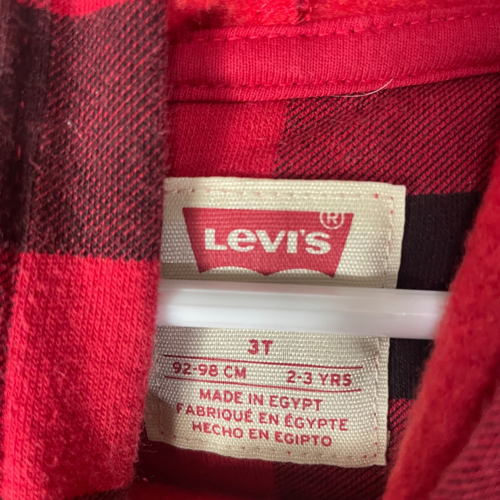Kids Levi's Red Black Buffalo Plaid Hoodie Sweatshirt Size 3T - Thumbnail 4