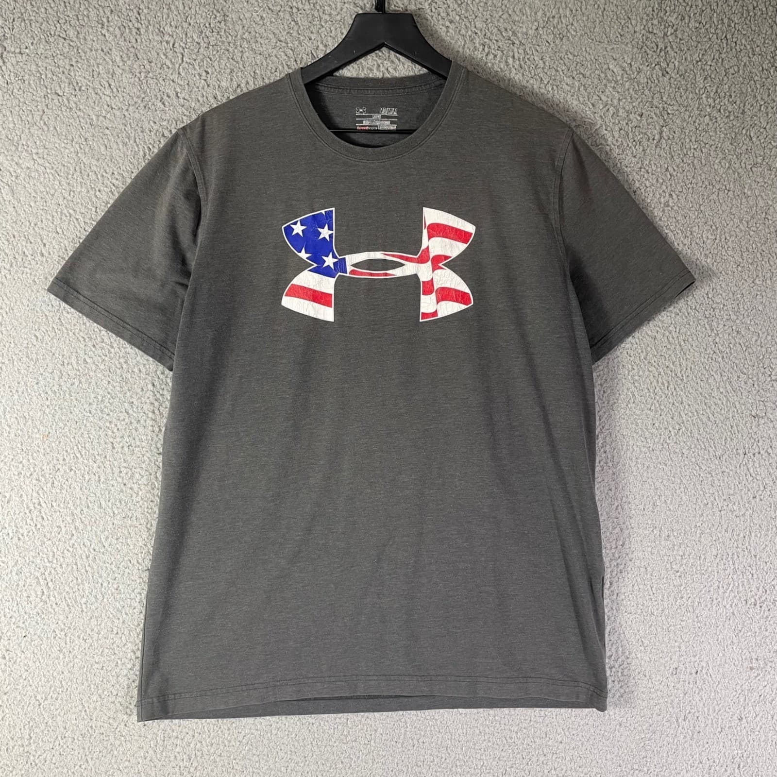 Under Armour HeatGear Men's Gray T-Shirt American Flag Logo Size Medium - Thumbnail 5