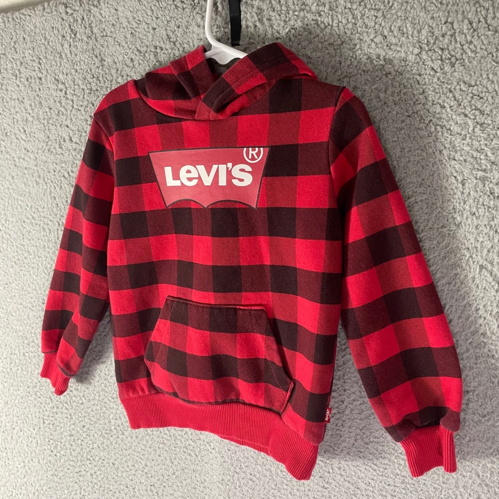 Kids Levi's Red Black Buffalo Plaid Hoodie Sweatshirt Size 3T - Thumbnail 9