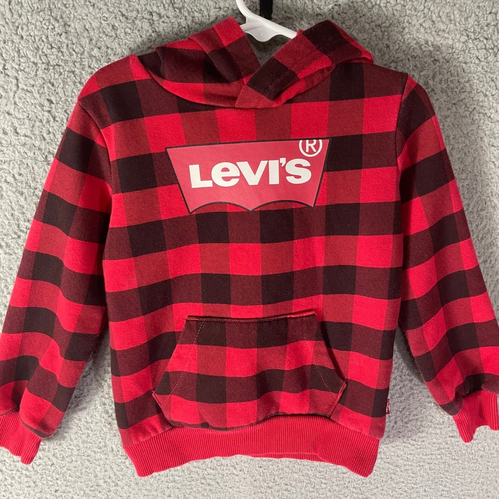Kids Levi's Red Black Buffalo Plaid Hoodie Sweatshirt Size 3T - Thumbnail 8