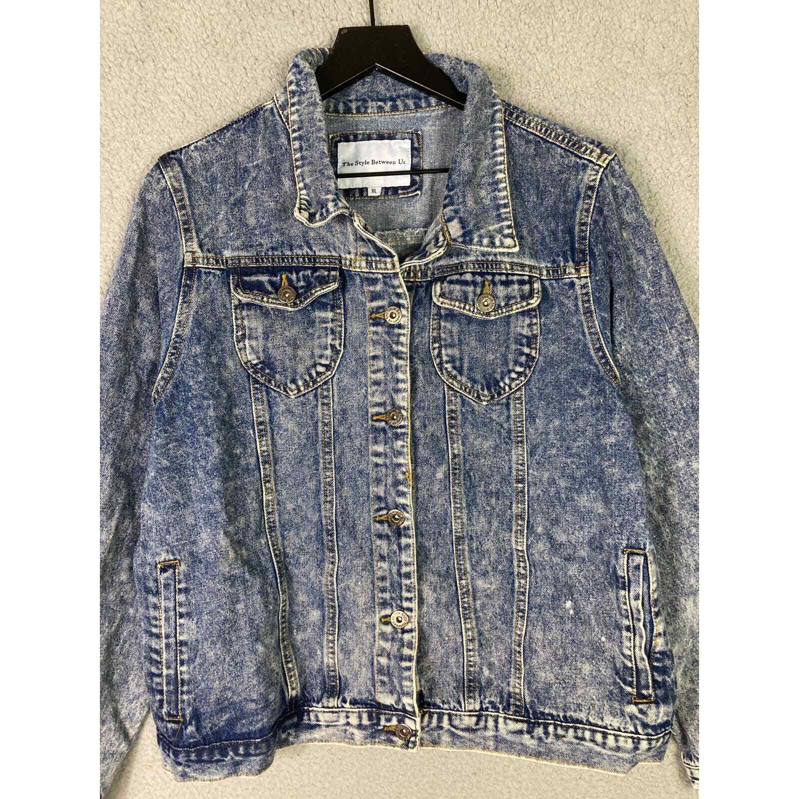 Acid Wash Denim Jacket Womens XL Cropped Blue Jean The Style Between Us - Thumbnail 6