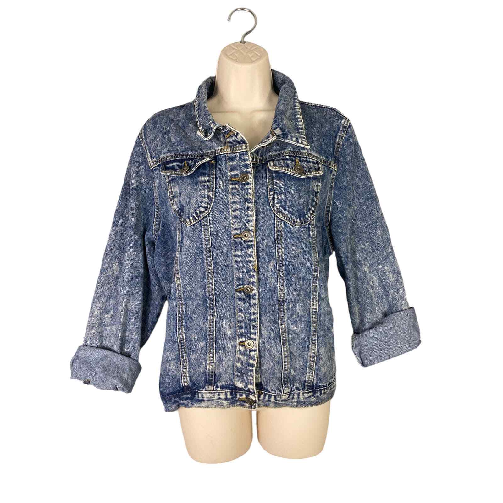 Acid Wash Denim Jacket Womens XL Cropped Blue Jean The Style Between Us