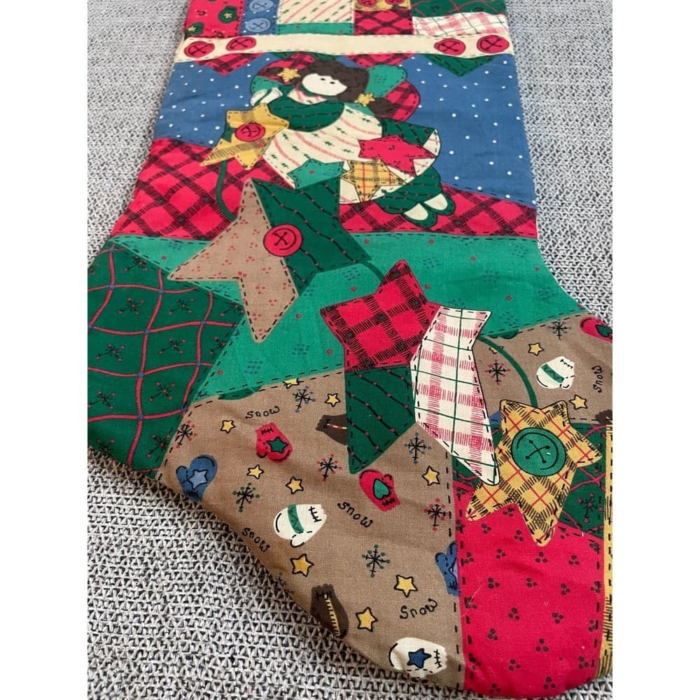 Handmade Quilted Patchwork Christmas Stocking Santa Angel Farmhouse Decor - Thumbnail 7