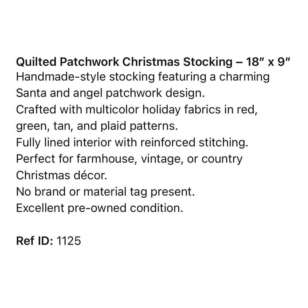 Handmade Quilted Patchwork Christmas Stocking Santa Angel Farmhouse Decor - Thumbnail 3