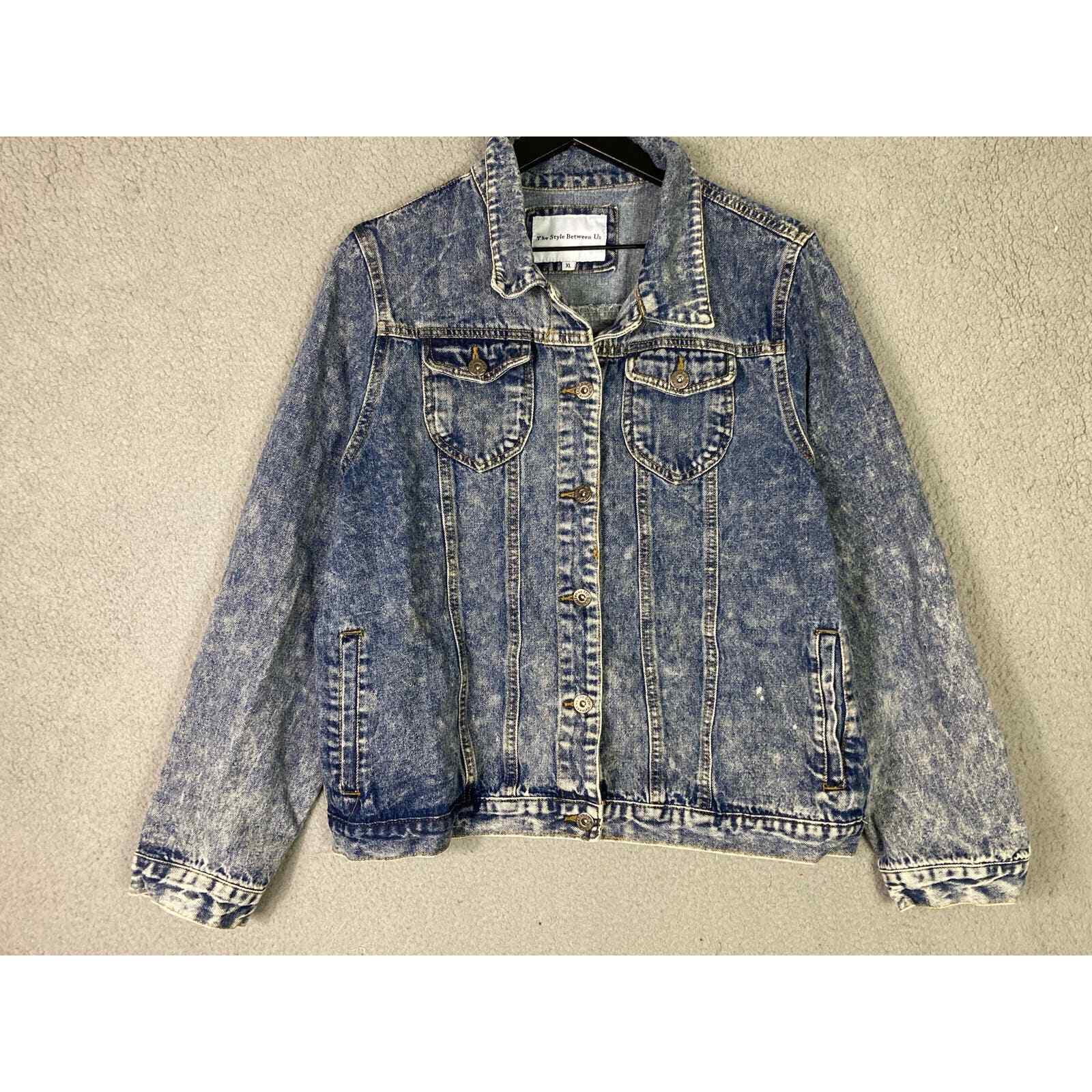 Acid Wash Denim Jacket Womens XL Cropped Blue Jean The Style Between Us - Thumbnail 7