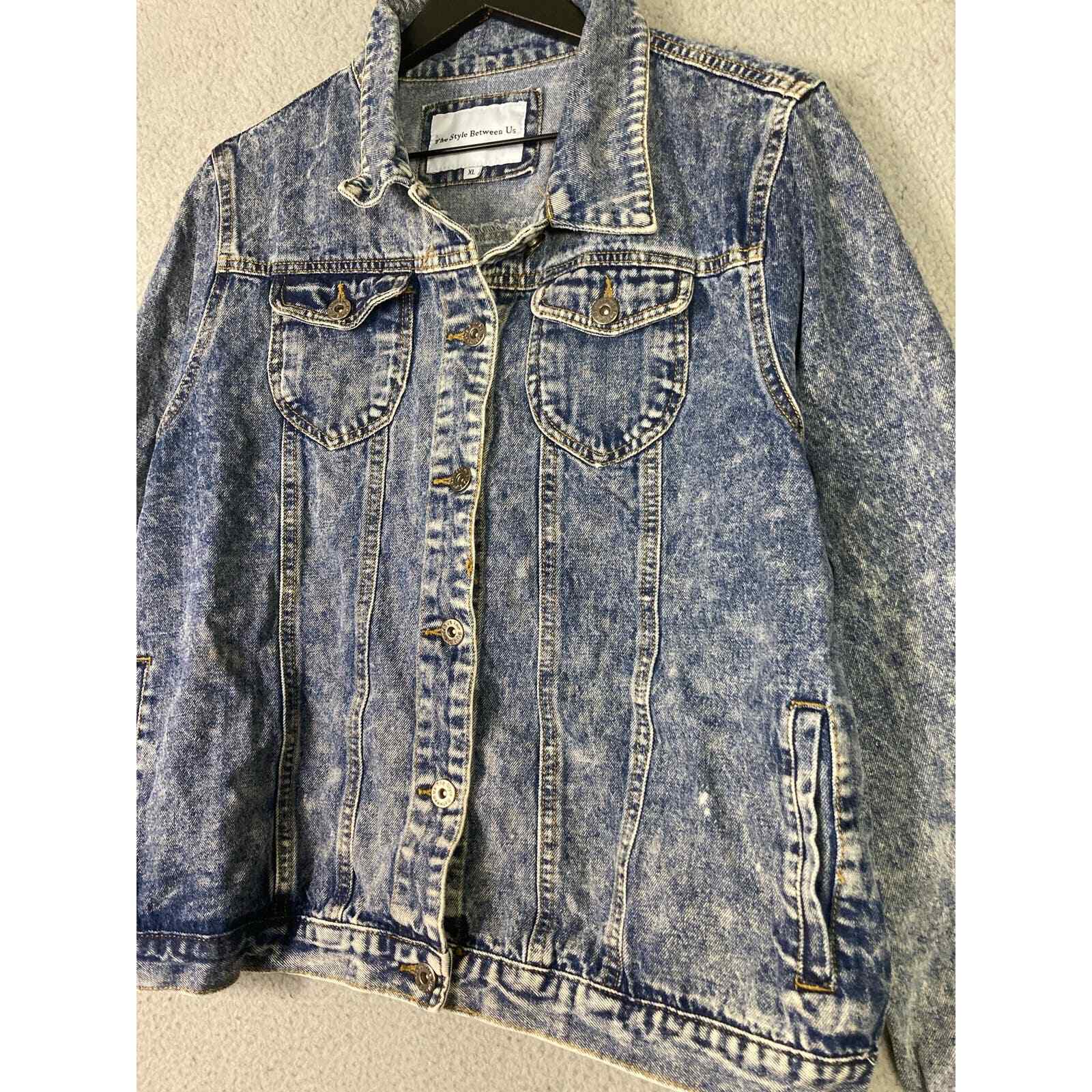Acid Wash Denim Jacket Womens XL Cropped Blue Jean The Style Between Us - Thumbnail 9