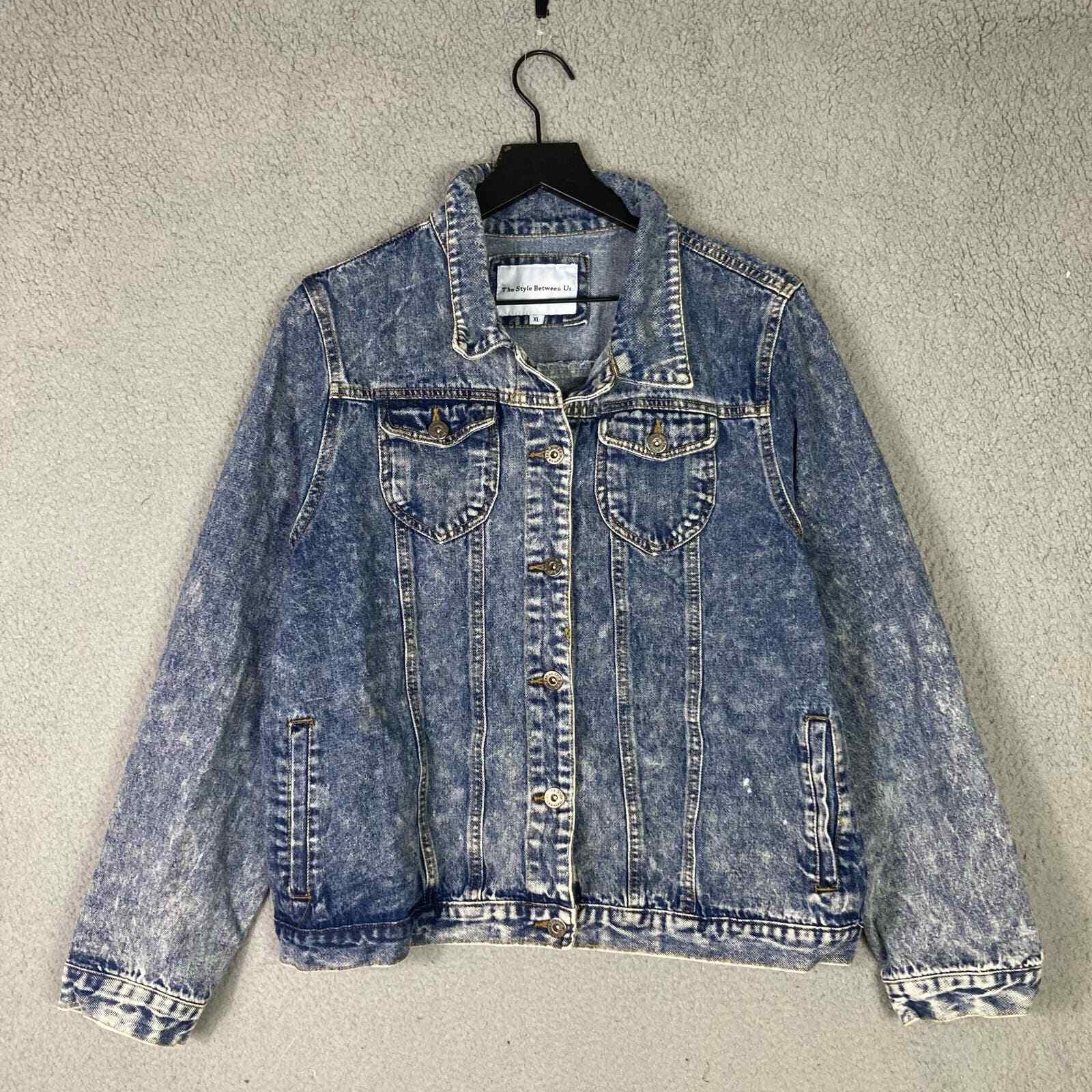 Acid Wash Denim Jacket Womens XL Cropped Blue Jean The Style Between Us - Thumbnail 5