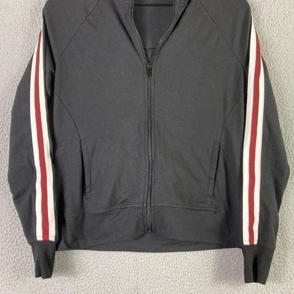 Girls XL Black Track Jacket Stripe Sleeve Full Zip Athletic Bomber Activewear - Thumbnail 5