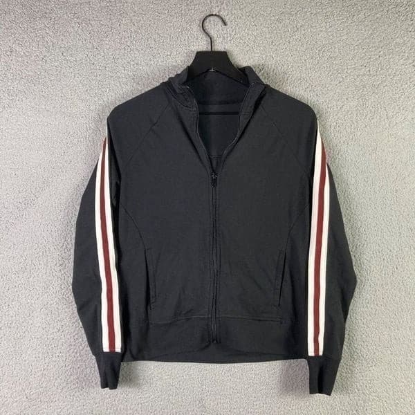 Girls XL Black Track Jacket Stripe Sleeve Full Zip Athletic Bomber Activewear - Thumbnail 3