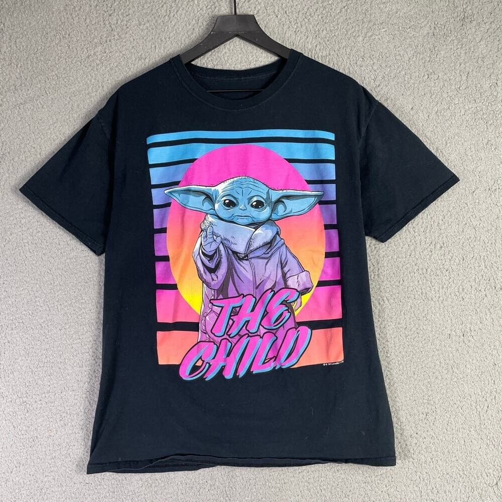 Grogu Baby Yoda T Shirt Large Retro Neon Synthwave Star Wars The Child Graphic - Thumbnail 2