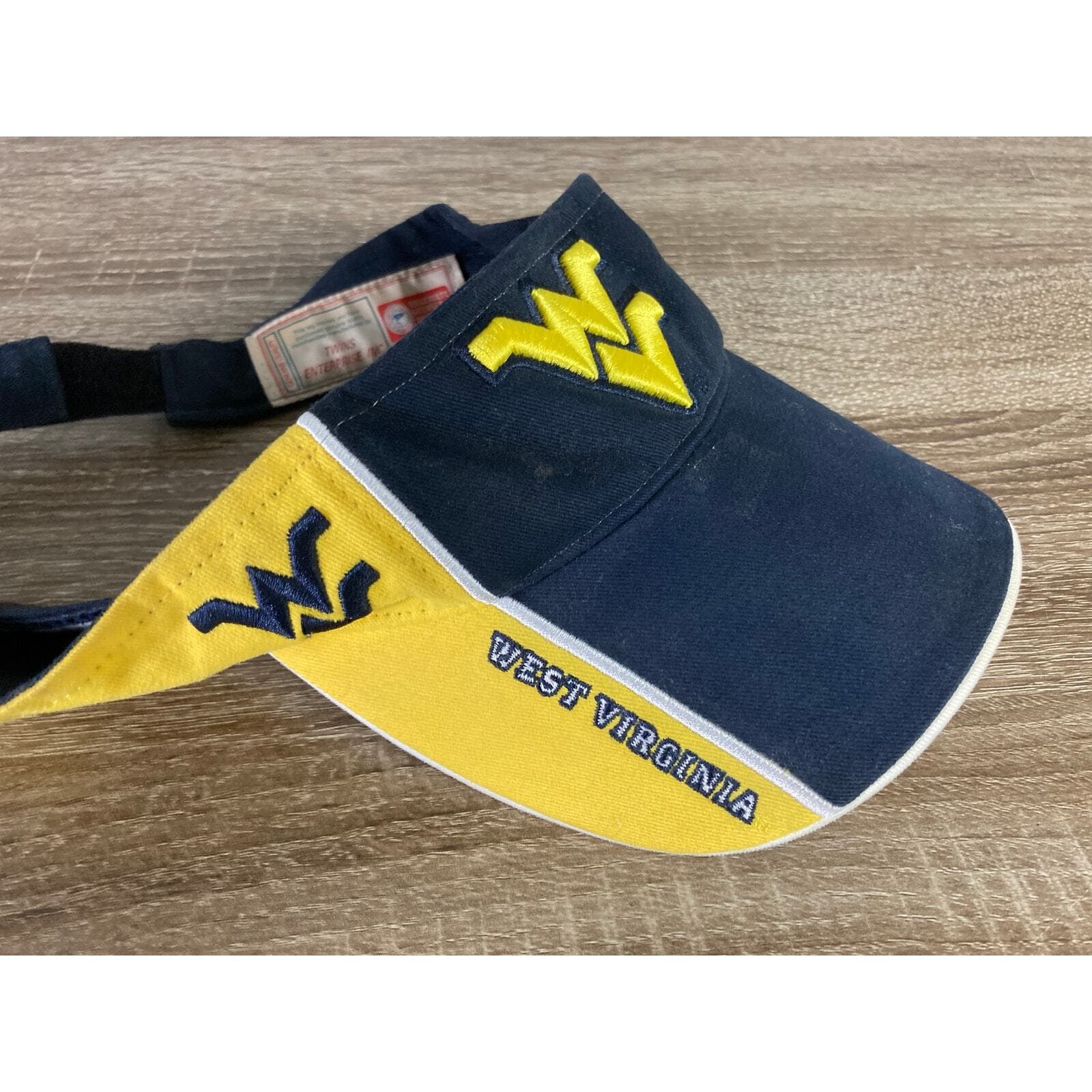 Vintage West Virginia Mountaineers Visor Hat Blue Yellow Adjustable Unisex NCAA - Thumbnail 2