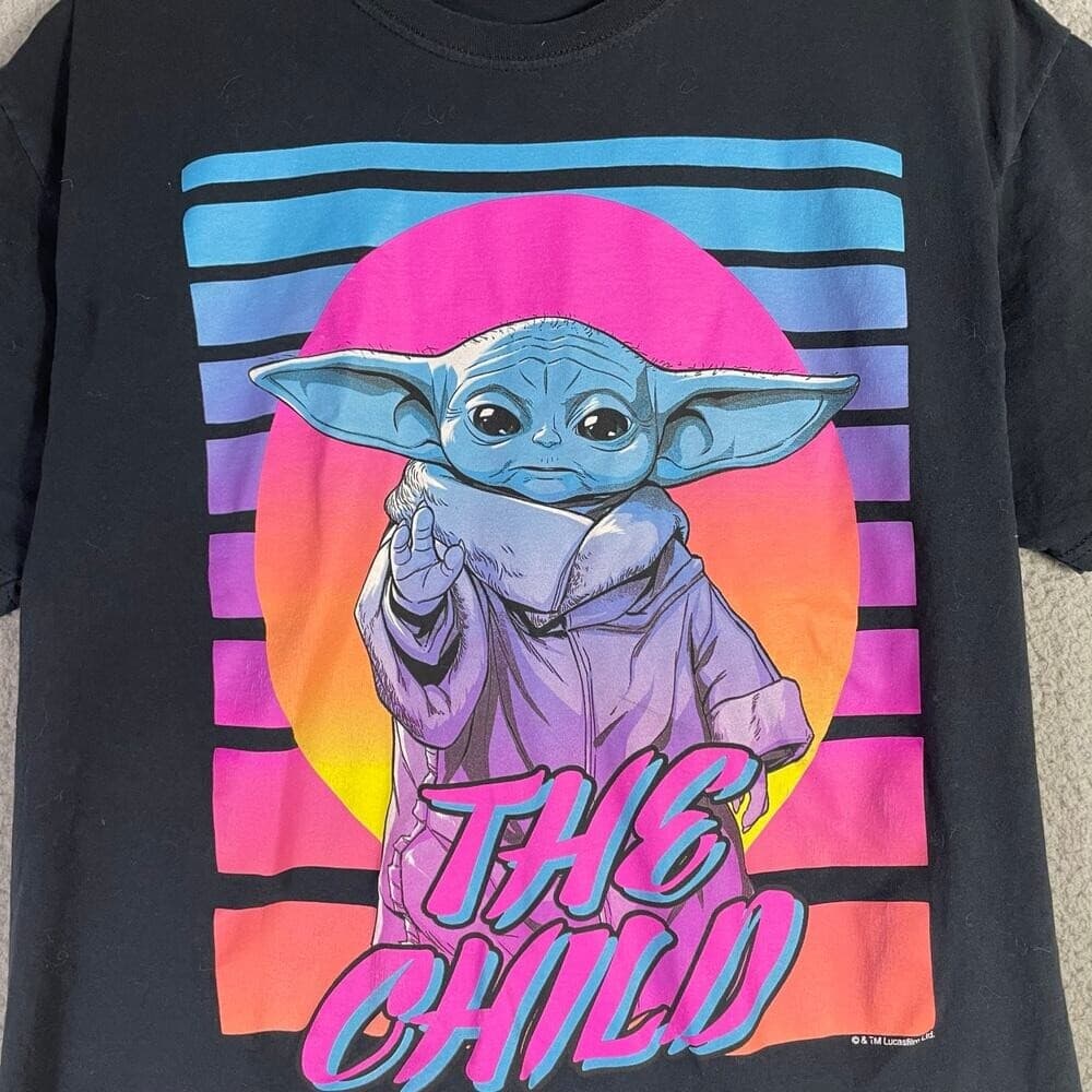 Grogu Baby Yoda T Shirt Large Retro Neon Synthwave Star Wars The Child Graphic - Thumbnail 3