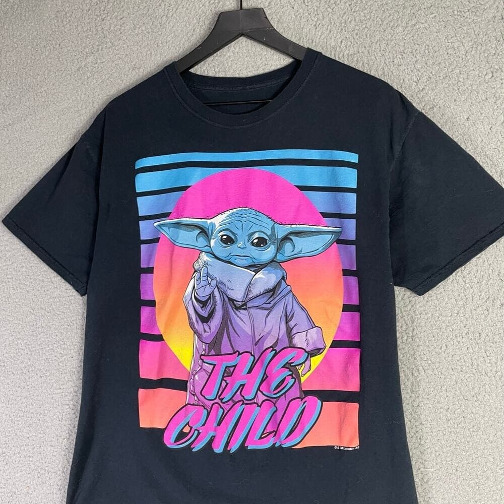 Grogu Baby Yoda T Shirt Large Retro Neon Synthwave Star Wars The Child Graphic - Thumbnail 6