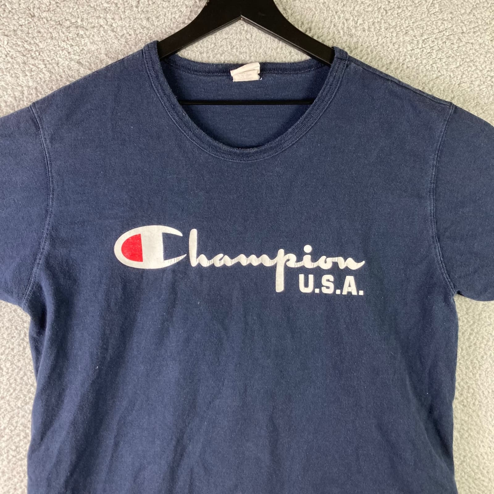 Vintage Champion Reverse Weave T-Shirt Mens XL Blue Logo Short Sleeve Tee Damage - Thumbnail 4