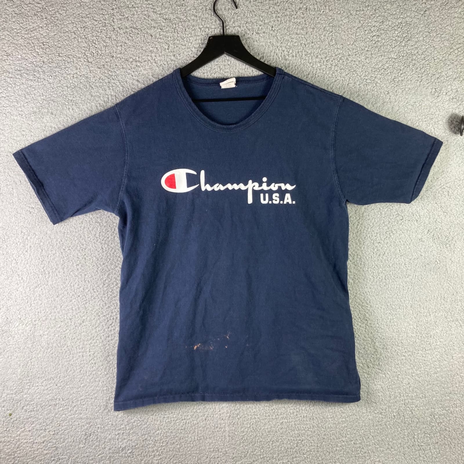 Vintage Champion Reverse Weave T-Shirt Mens XL Blue Logo Short Sleeve Tee Damage - Thumbnail 10