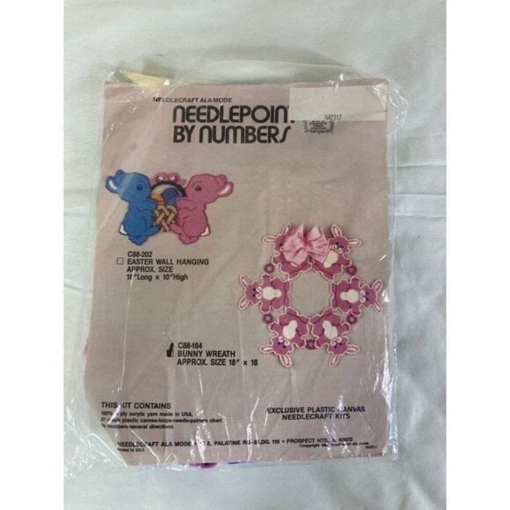 Vintage 1988 Ala Mode Needlepoint Bunny Easter Wreath Plastic Canvas Kit C85184 - Thumbnail 4